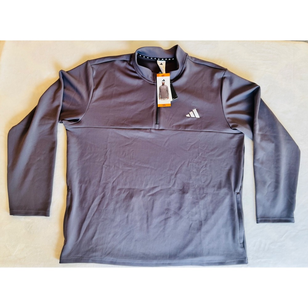 Adidas Mens XXL Quarter Zip Pullover Charcoal Grey Long Sleeve Athletic Top